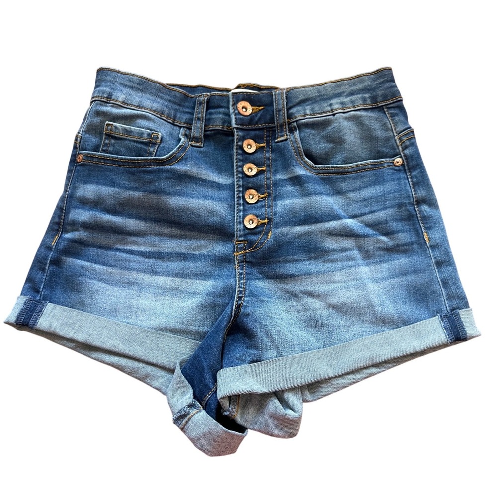 Ariya Jeans Denim Shorts Womens 5/27‎ Blue Excellent High Rise Button Fly Cuffed